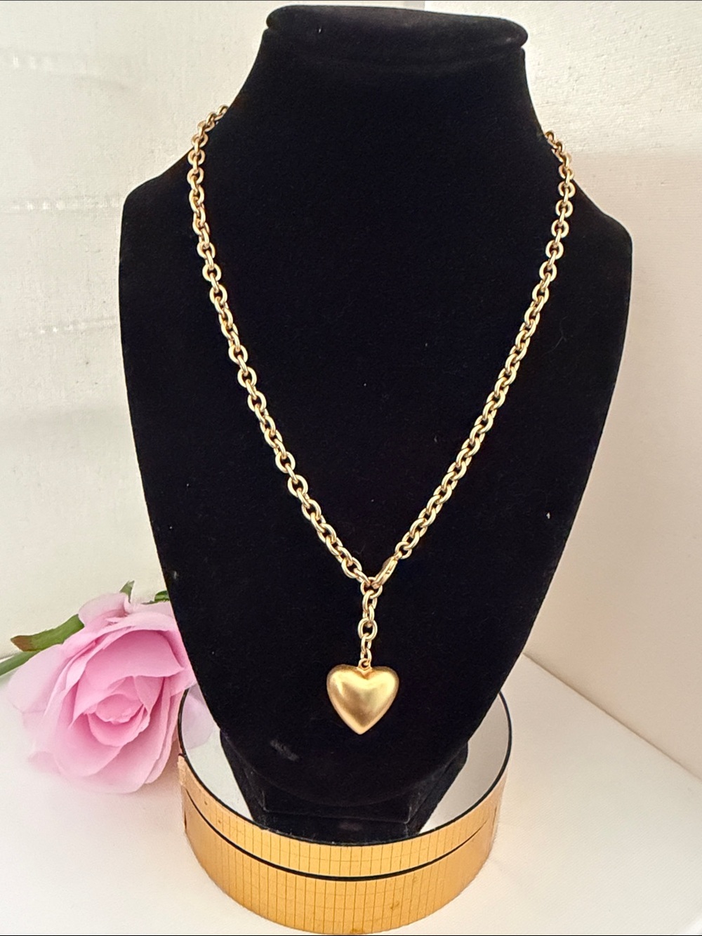 Roxanne Assoulin Mini Antique Gold Puff Heart Pendant Link Necklace NEW